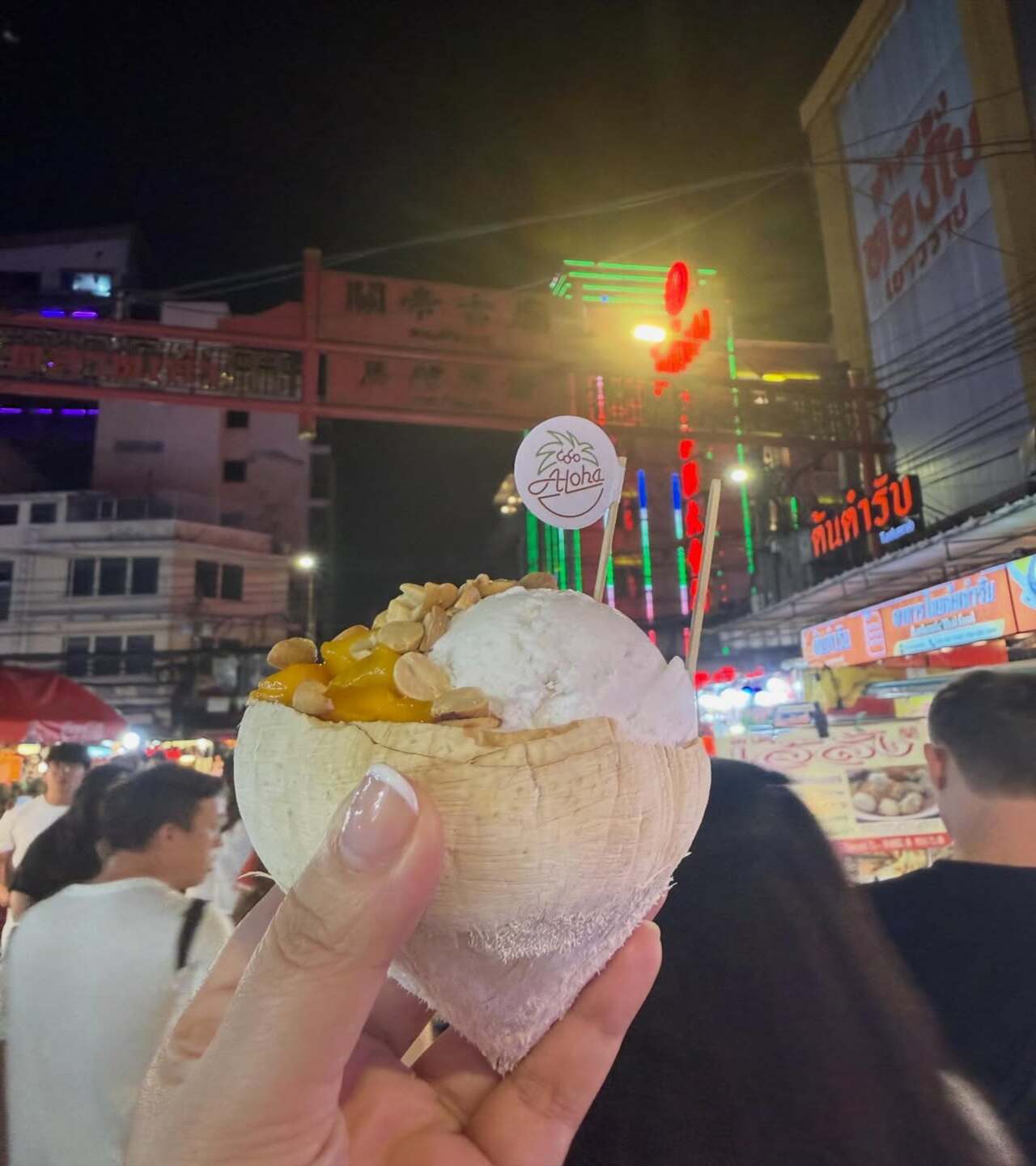 The actress is seen showing off an ice cream at night, the perfect sweet treat to finish off with after an exhausting day of sightseeing